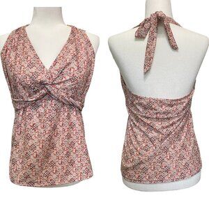 Vintage Y2K Halter Top Twist Front V-Neck Tie Back Backless S/M Boho